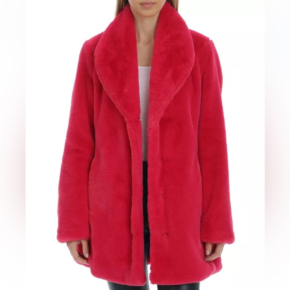 NWT•Avec Les Filles•Faux Fur Shawl Collar Coat•Hibiscus•XS